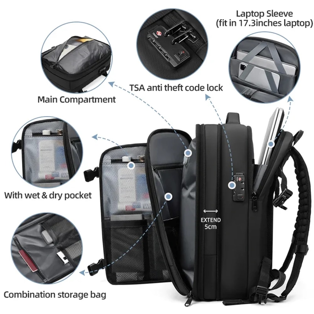 Ultimate Expandable Travel Backpack With Vacuum Compression Laptop Storage 1