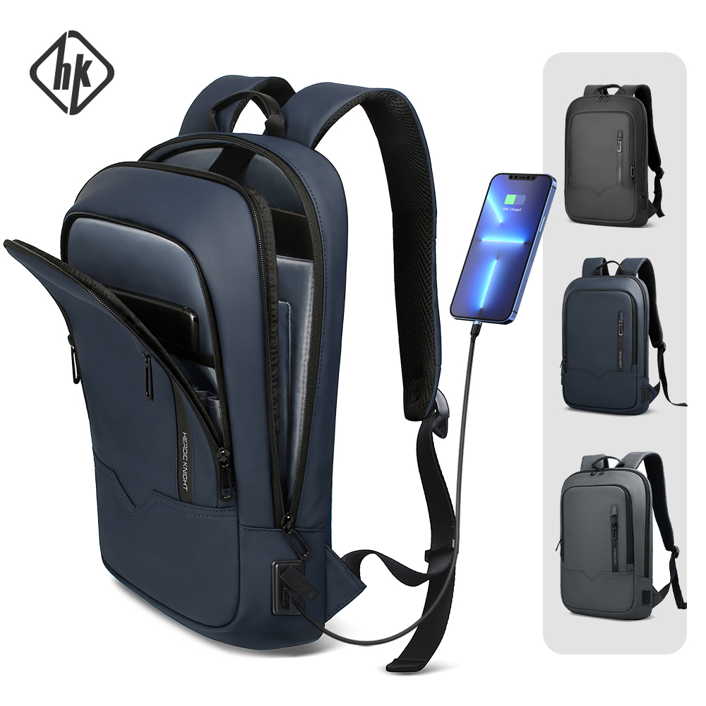 Slim Business Laptop Backpack For Men Waterproof USB Charging Travel Work Bag 0
