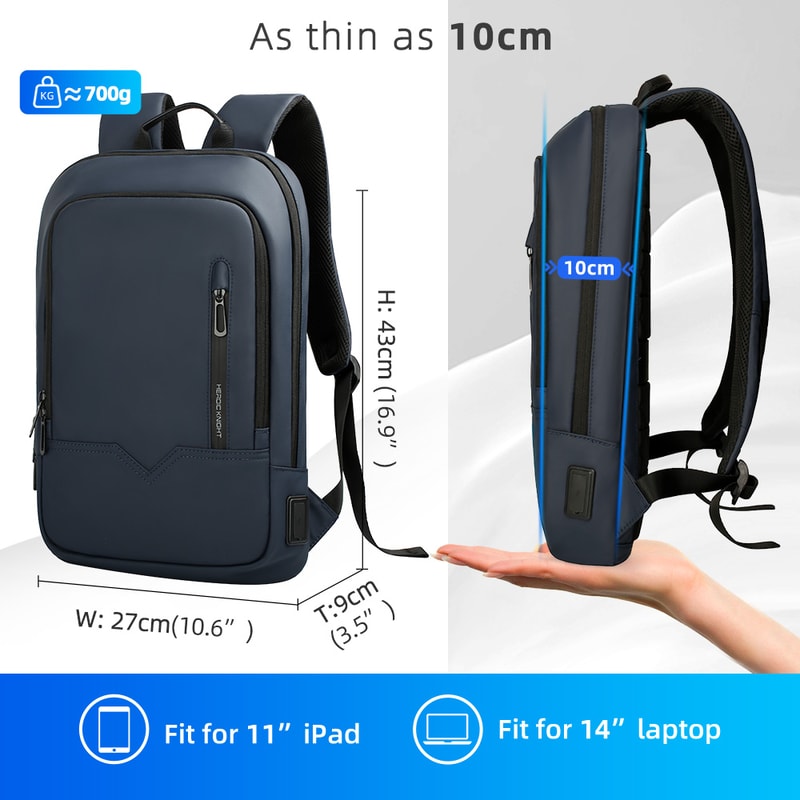 Slim Business Laptop Backpack For Men Waterproof USB Charging Travel Work Bag 5