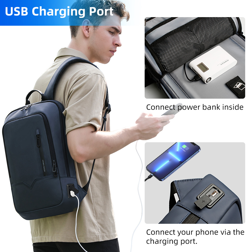 Slim Business Laptop Backpack For Men Waterproof USB Charging Travel Work Bag 3