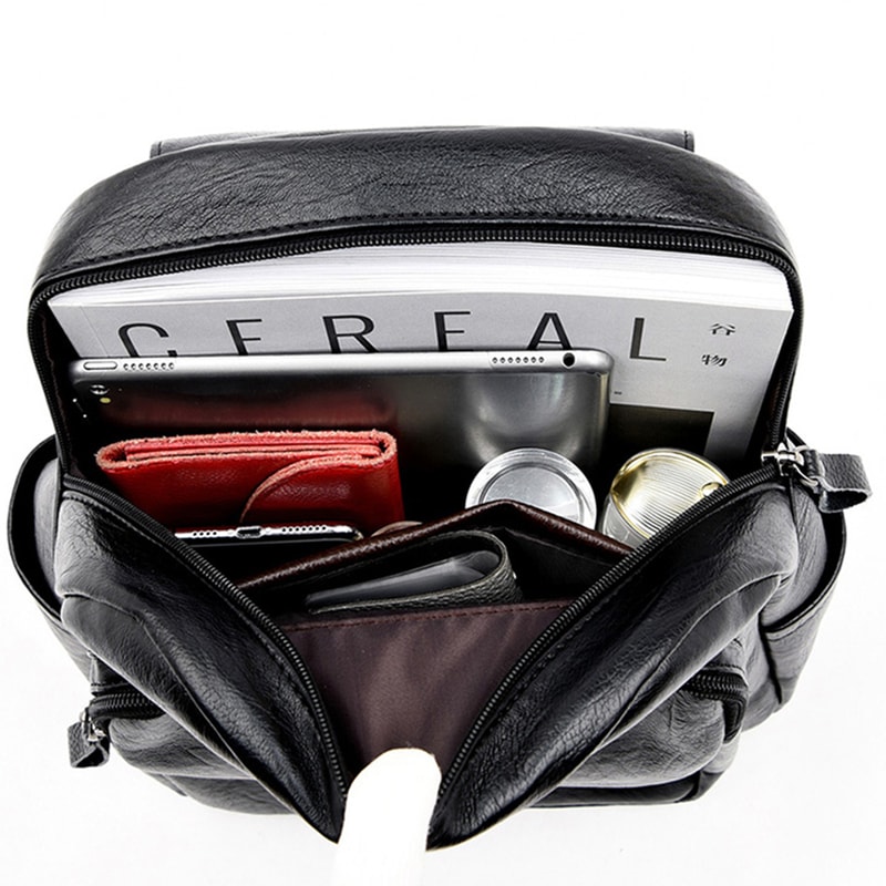 Vintage PU Leather Women Backpack Large Capacity Travel School Bag Stylish Bookbag Purse 5