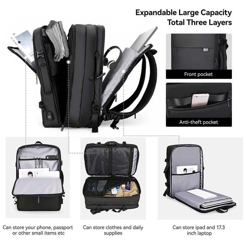 Expandable Travel Laptop Backpack For Men With USB Charging Port 4