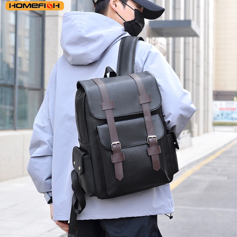 PU Leather Laptop Backpack Large Capacity Travel School Bag 1