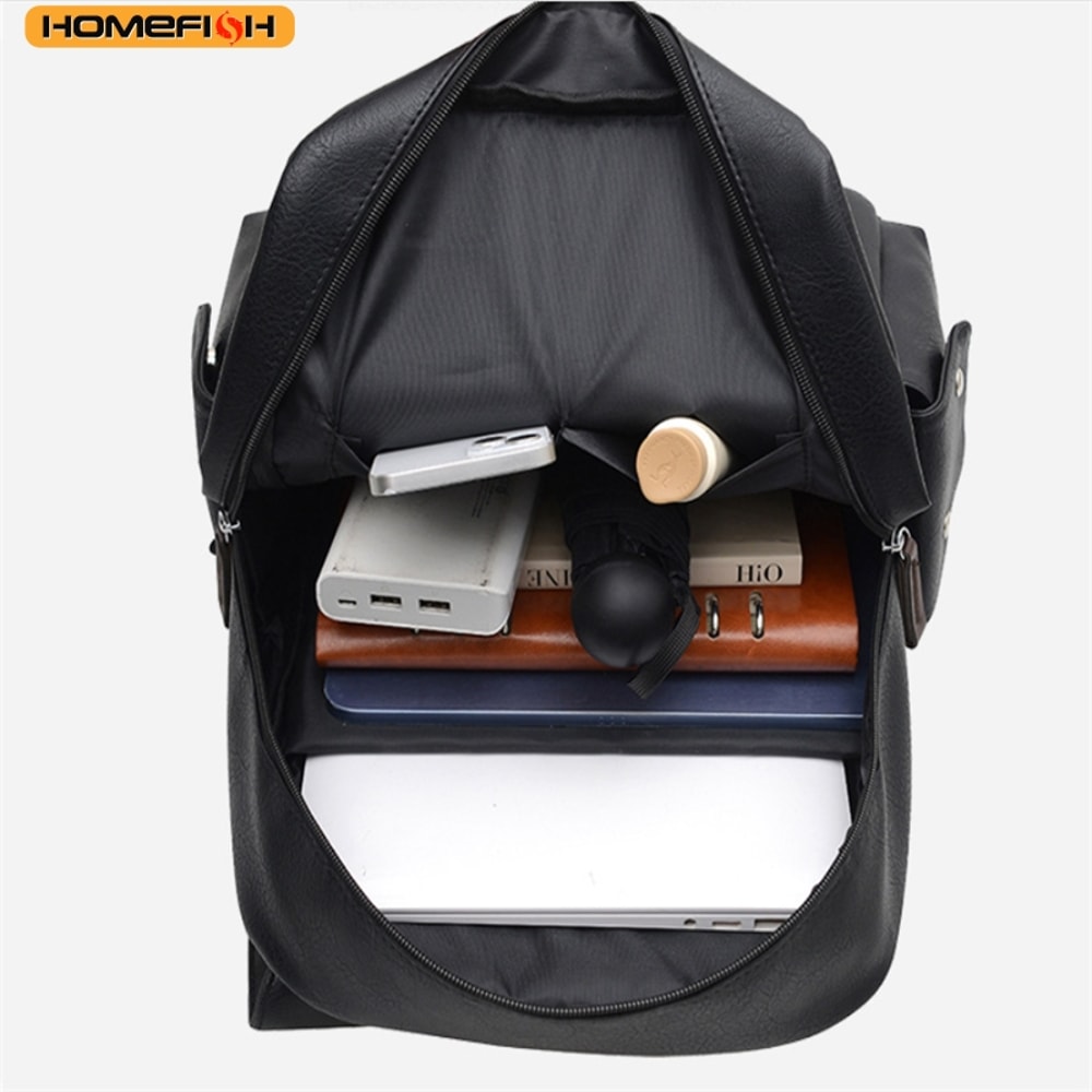 PU Leather Laptop Backpack Large Capacity Travel School Bag 2
