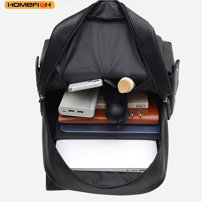 PU Leather Laptop Backpack Large Capacity Travel School Bag 2