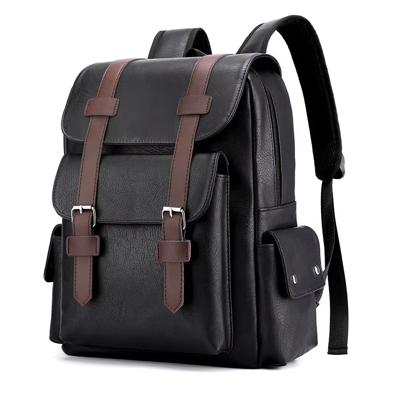 PU Leather Laptop Backpack Large Capacity Travel School Bag 7