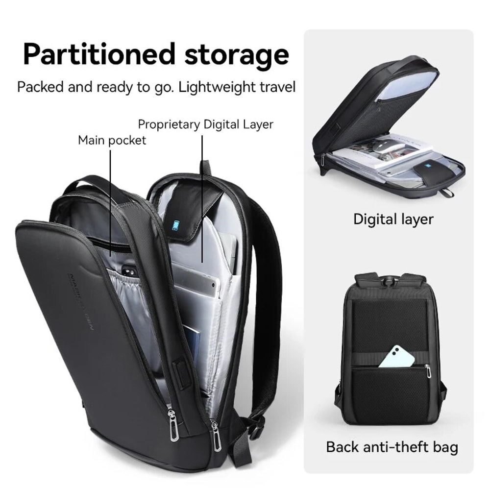 Slim Anti Theft Laptop Backpack With USB Charging Port Business Travel Daypack 4