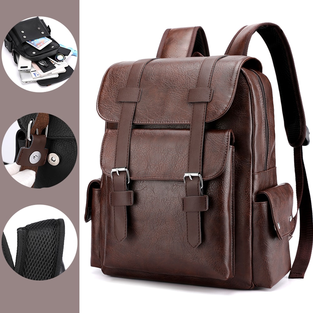 Premium Mens Leather Backpack With Laptop Sleeve Large Capacity Business Travel Bag 2