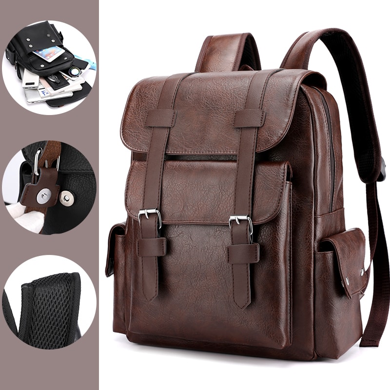 Premium Mens Leather Backpack With Laptop Sleeve Large Capacity Business Travel Bag 2