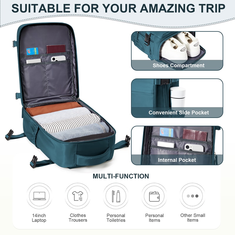 Expandable Travel Laptop Backpack Cabin Approved Carry On Bag For Business And College 4