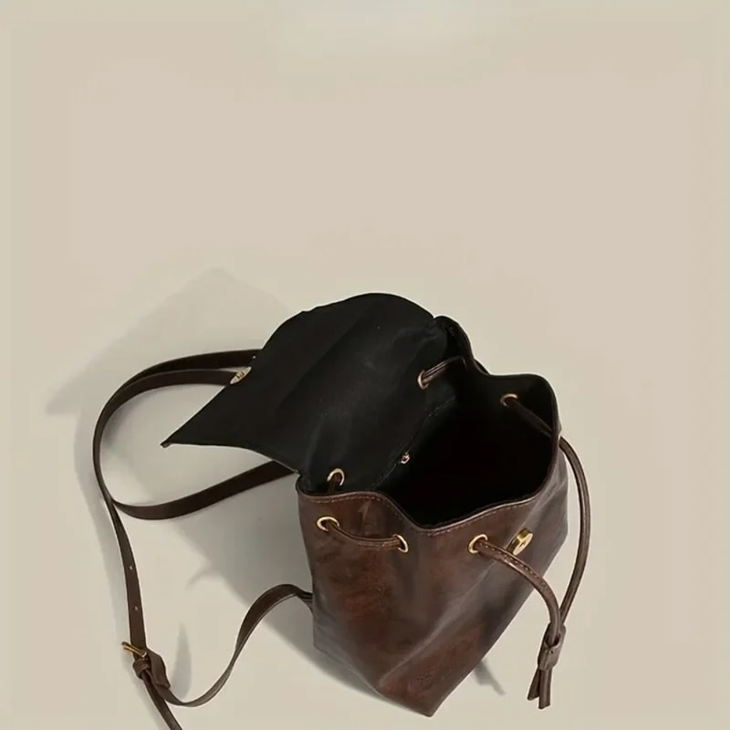 Mini PU Leather Drawstring Backpack Stylish Women Travel School Bag 2