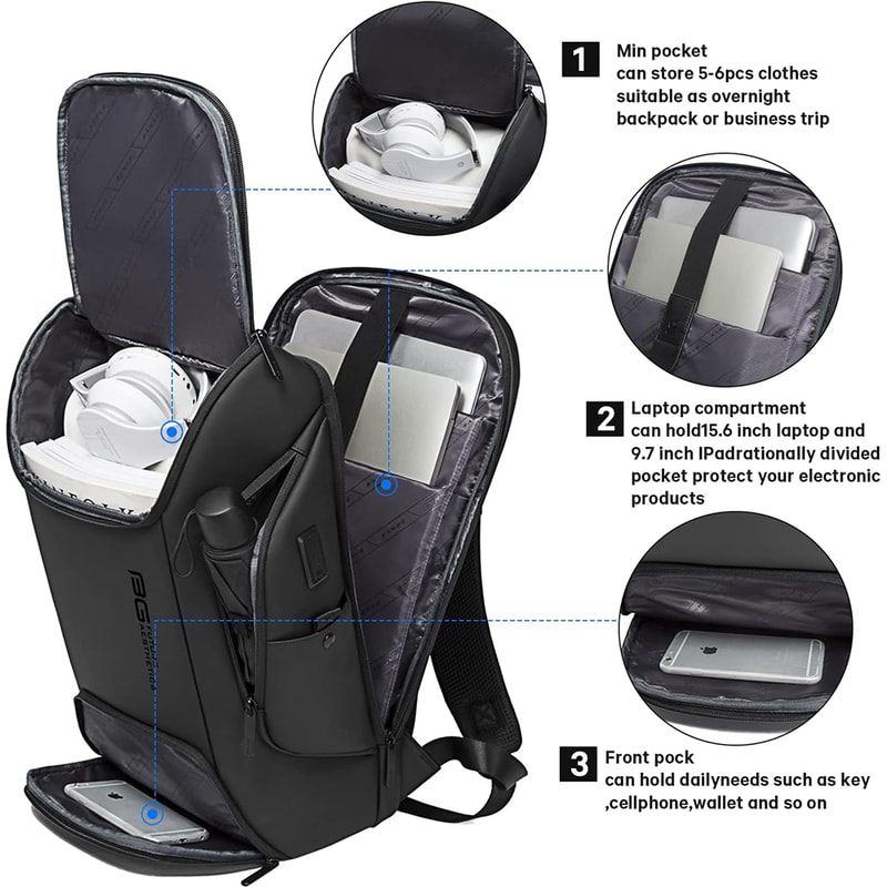 Smart USB Charging Laptop Backpack Waterproof Travel Commute Bag For Men 2