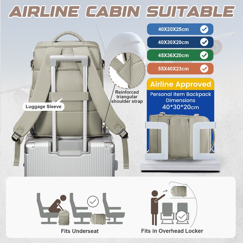 Womens Travel Backpack Carry On Waterproof Laptop Cabin Bag For Ryanair 3