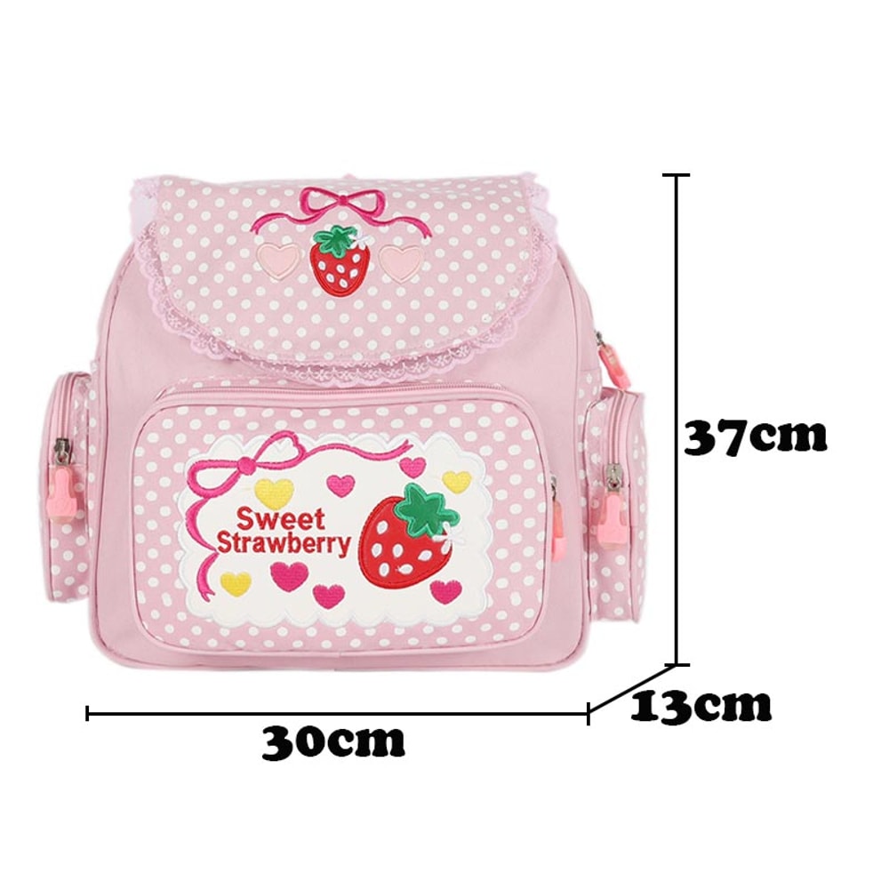 Strawberry Embroidered Girls School Backpack Cute Pink Kids Book Bag 5