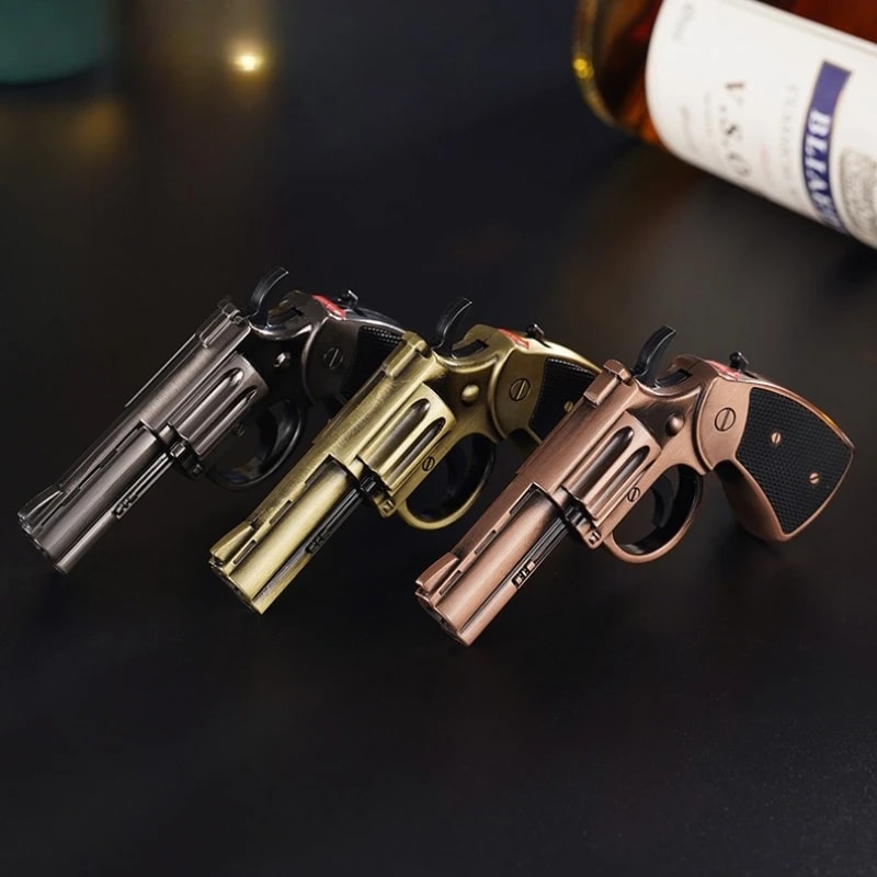 Windproof Torch Lighter Gun Style Metal Butane Cigar Lighter With Refillable Flame 4