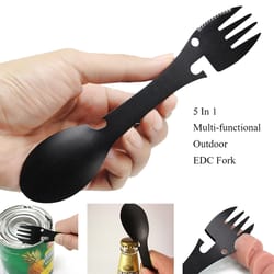 all in one stainless steel camping multi tool outdoor survival fork knife spoon edc kit
