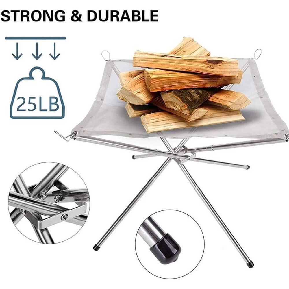 Premium Portable Camping Fire Pit Rack Foldable Stainless Steel Mesh Stand 3