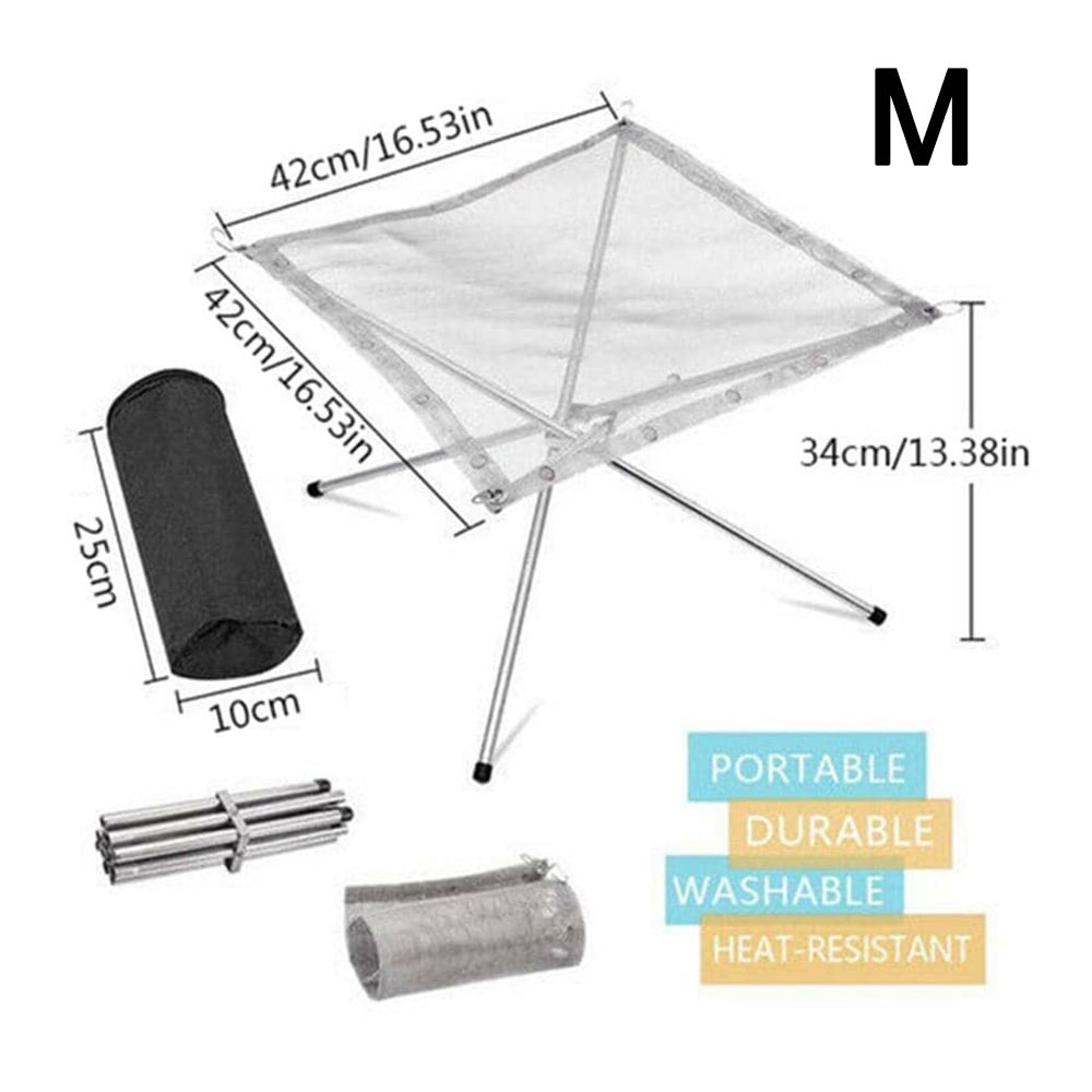 Premium Portable Camping Fire Pit Rack Foldable Stainless Steel Mesh Stand 6