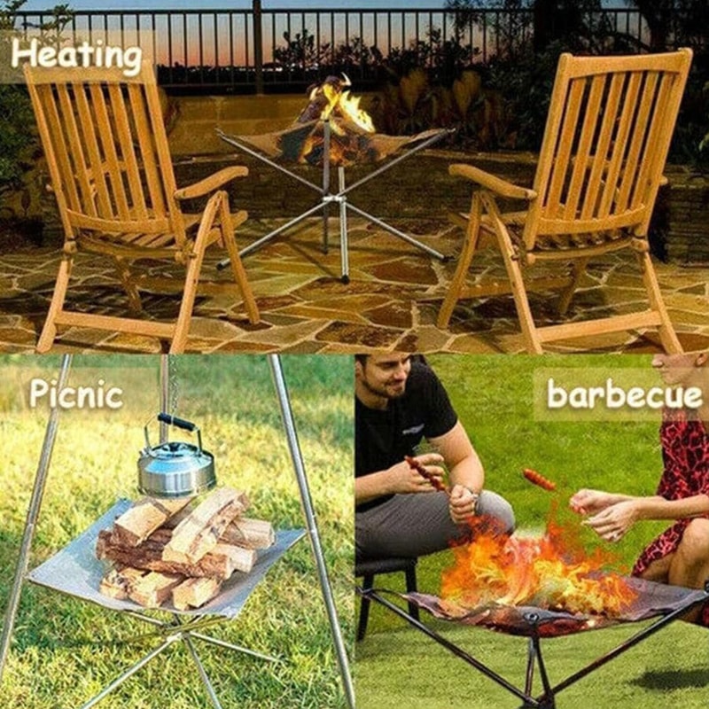 Premium Portable Camping Fire Pit Rack Foldable Stainless Steel Mesh Stand 4