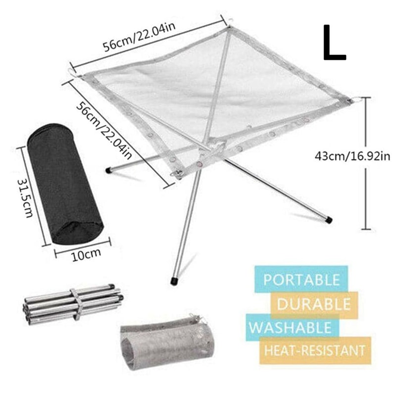 Premium Portable Camping Fire Pit Rack Foldable Stainless Steel Mesh Stand 7