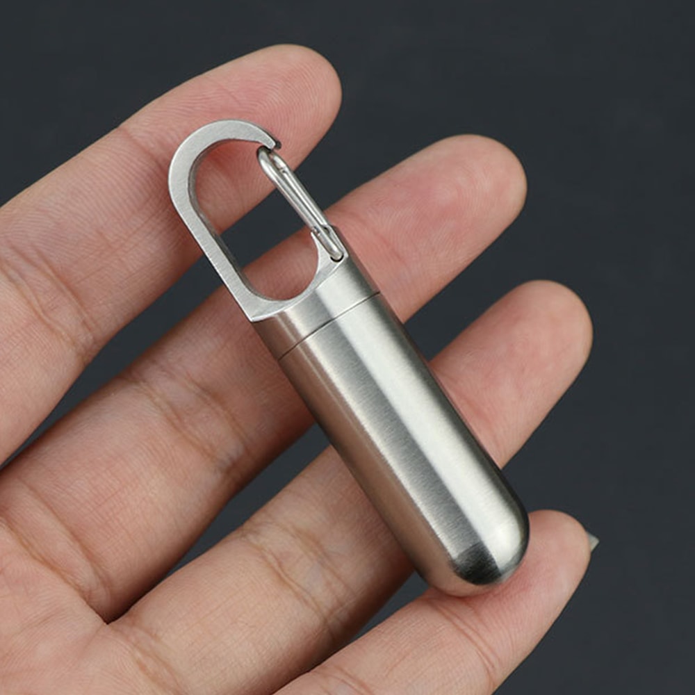 Portable Waterproof Keychain Pill Case Stainless Steel Travel Medicine Bottle 0