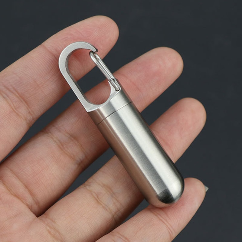 Portable Waterproof Keychain Pill Case Stainless Steel Travel Medicine Bottle 0