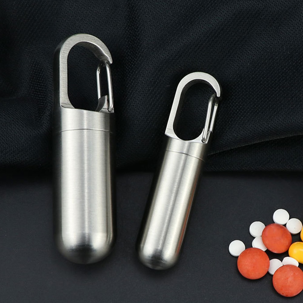 Portable Waterproof Keychain Pill Case Stainless Steel Travel Medicine Bottle 1