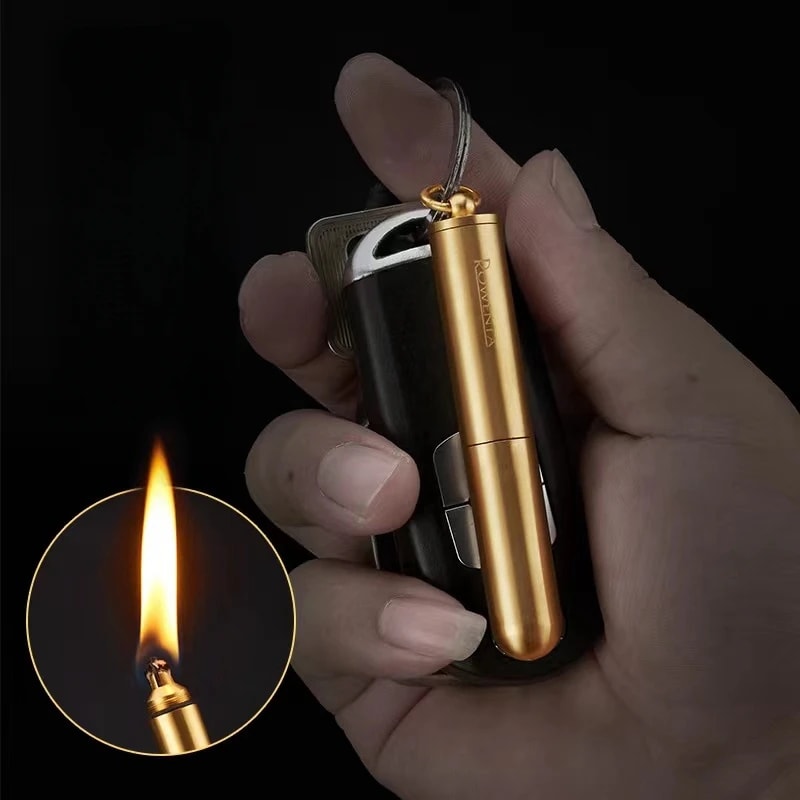 Premium Mini Keychain Copper Kerosene Lighter Waterproof Refillable Portable Flame 0