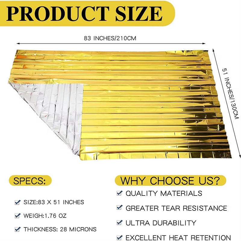 All Weather Emergency Survival Blanket Windproof Waterproof Thermal Foil For Camping 3