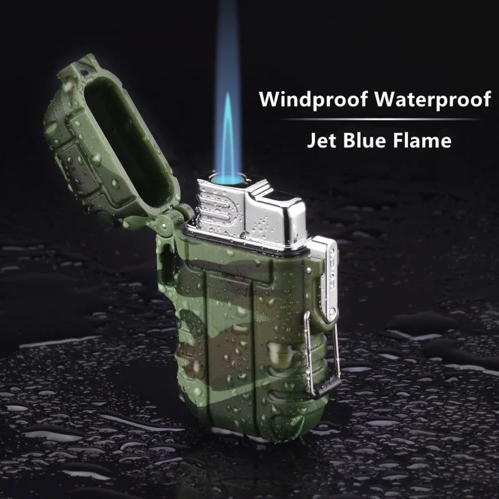 Premium Outdoor Waterproof Blue Flame Jet Lighter With Lanyard Butane Turbo Torch 2