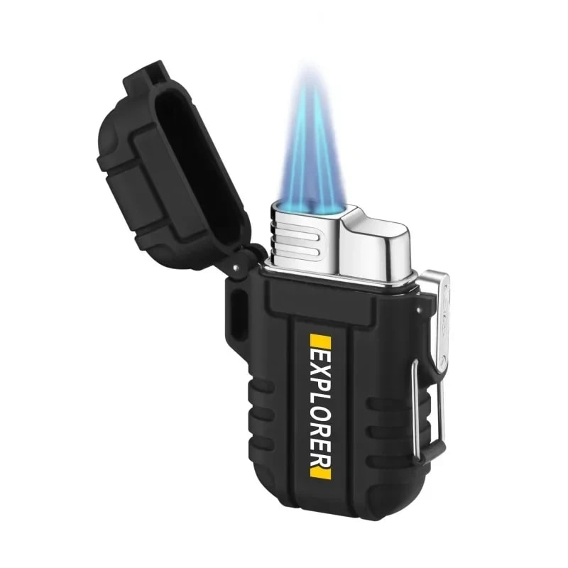 Premium Outdoor Waterproof Blue Flame Jet Lighter With Lanyard Butane Turbo Torch 6