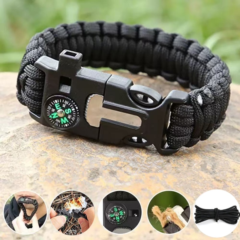 Five In One Survival Bracelet With Compass Flint Paracord For Hiking 1