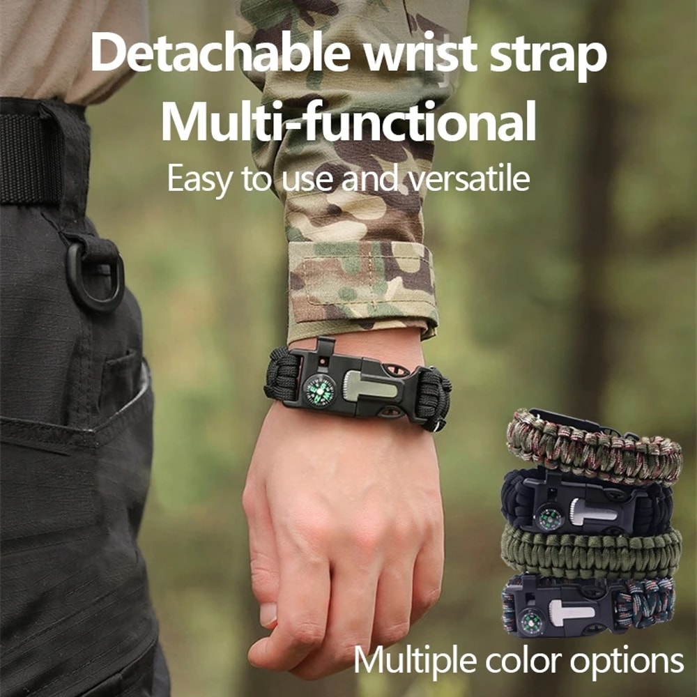 Five In One Survival Bracelet With Compass Flint Paracord For Hiking 2