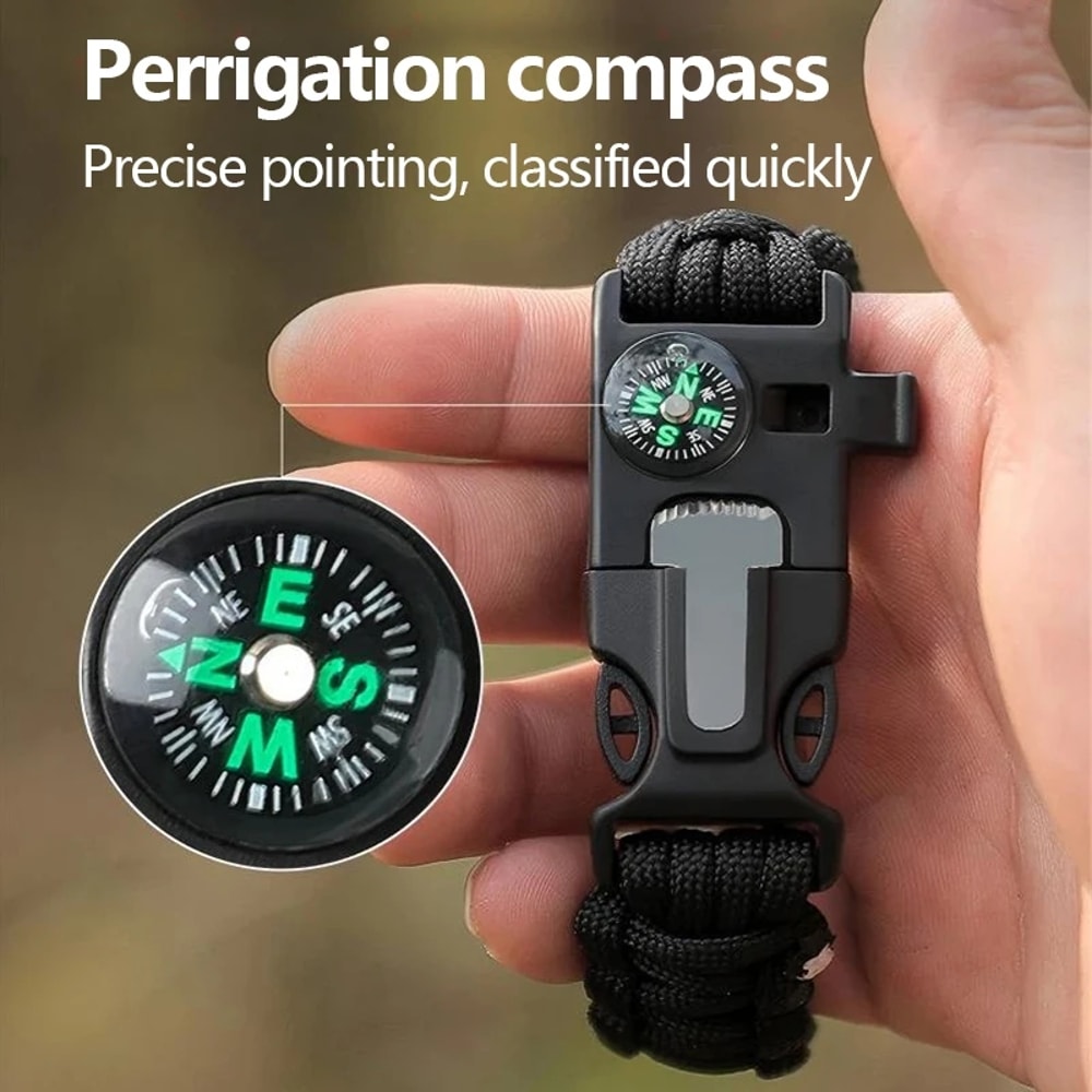 Five In One Survival Bracelet With Compass Flint Paracord For Hiking 3