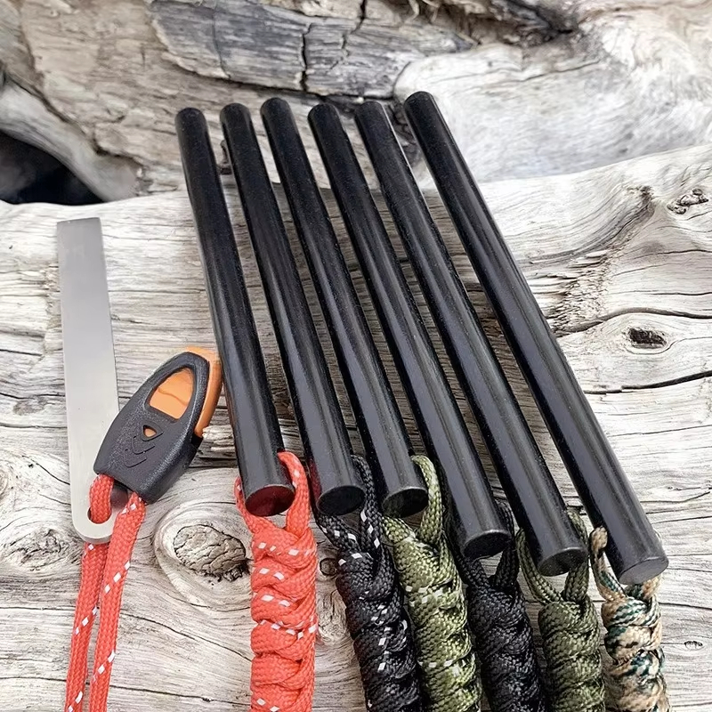 Survival Fire Starter Kit With Flint Rod Whistle Steel Scraper For Camping 3