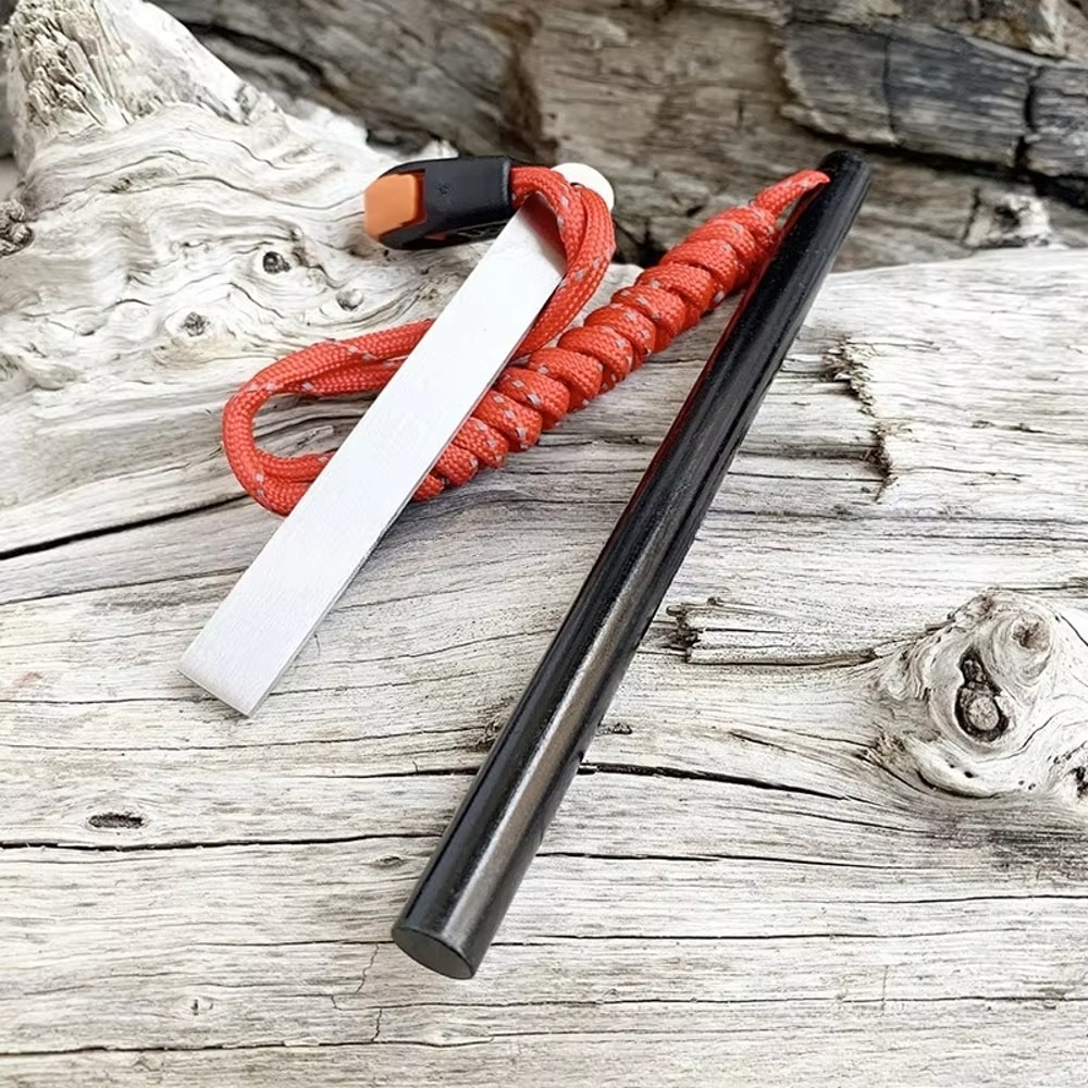 Survival Fire Starter Kit With Flint Rod Whistle Steel Scraper For Camping 6