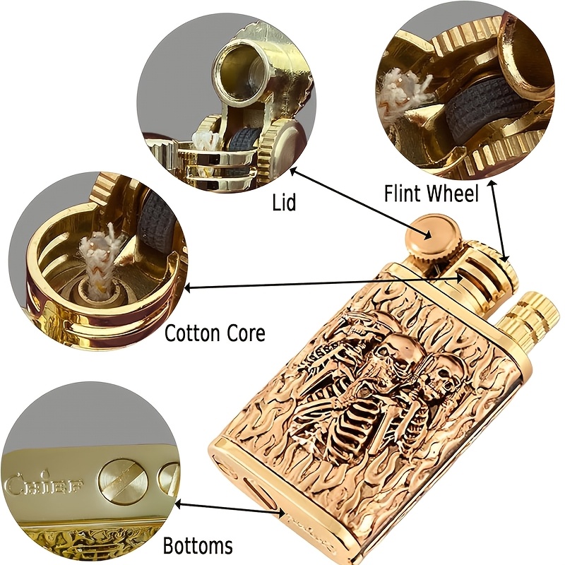 Antique 2 In 1 Flint Wheel Kerosene Lighter With Permanent Match 2