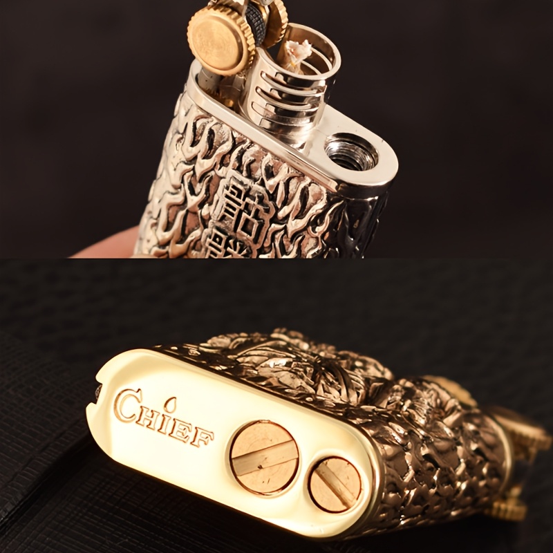 Antique 2 In 1 Flint Wheel Kerosene Lighter With Permanent Match 3