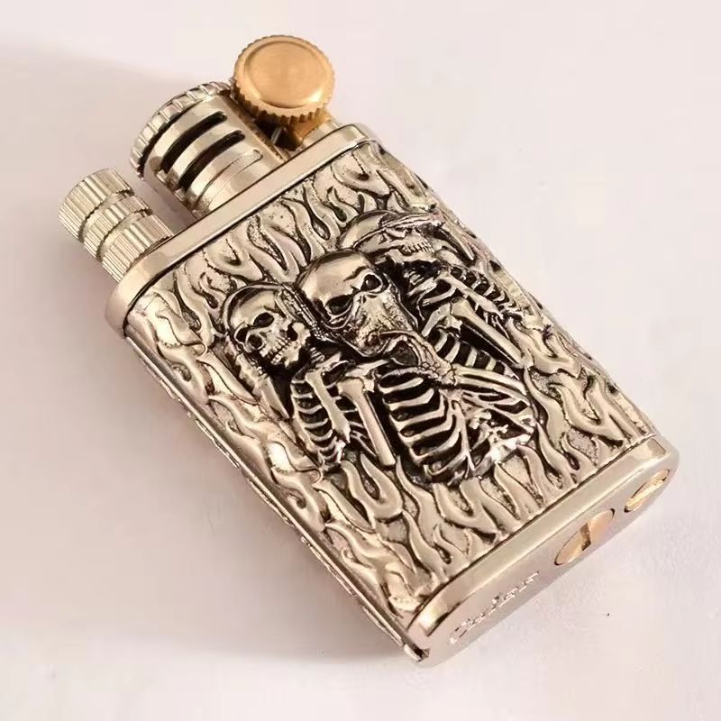 Antique 2 In 1 Flint Wheel Kerosene Lighter With Permanent Match 5