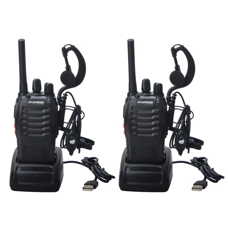 Portable Walkie Talkie UHF TwoWay Radio With USB Charger Headset 0