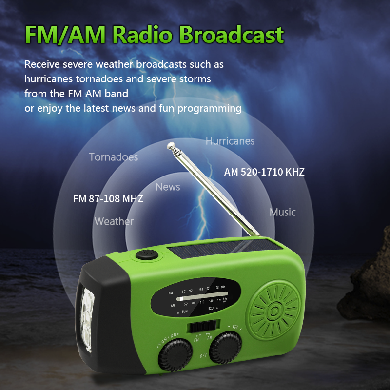 Solar Hand Crank Emergency Radio With NOAA Weather Alert USB Charger Flashlight 3
