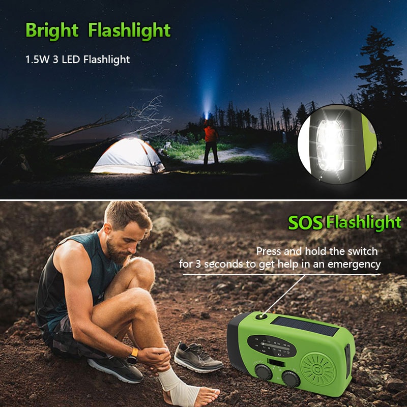 Solar Hand Crank Emergency Radio With NOAA Weather Alert USB Charger Flashlight 4