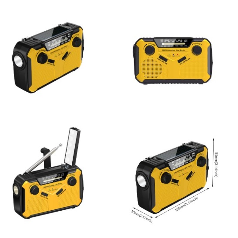 Emergency Hand Crank Solar Radio with Power Bank & Flashlight
