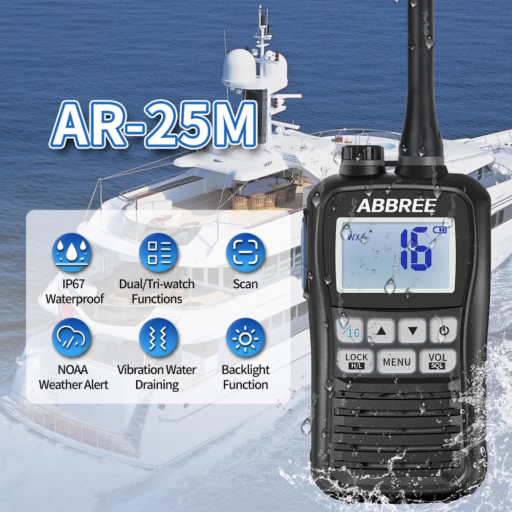 Waterproof Floating Marine Radio Walkie Talkie With NOAA Alerts And LongRange VHF Communication 3