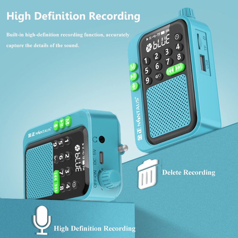 Mini Pocket FM Radio Bluetooth Speaker With Recording LED Display 3