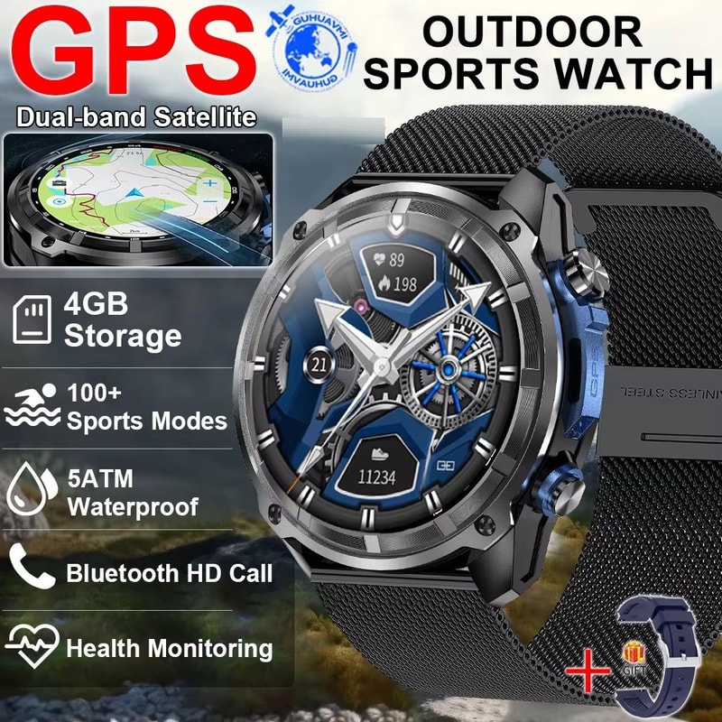 Tactical GPS Smartwatch With Offline Maps Waterproof Military Outdoor Watch 5