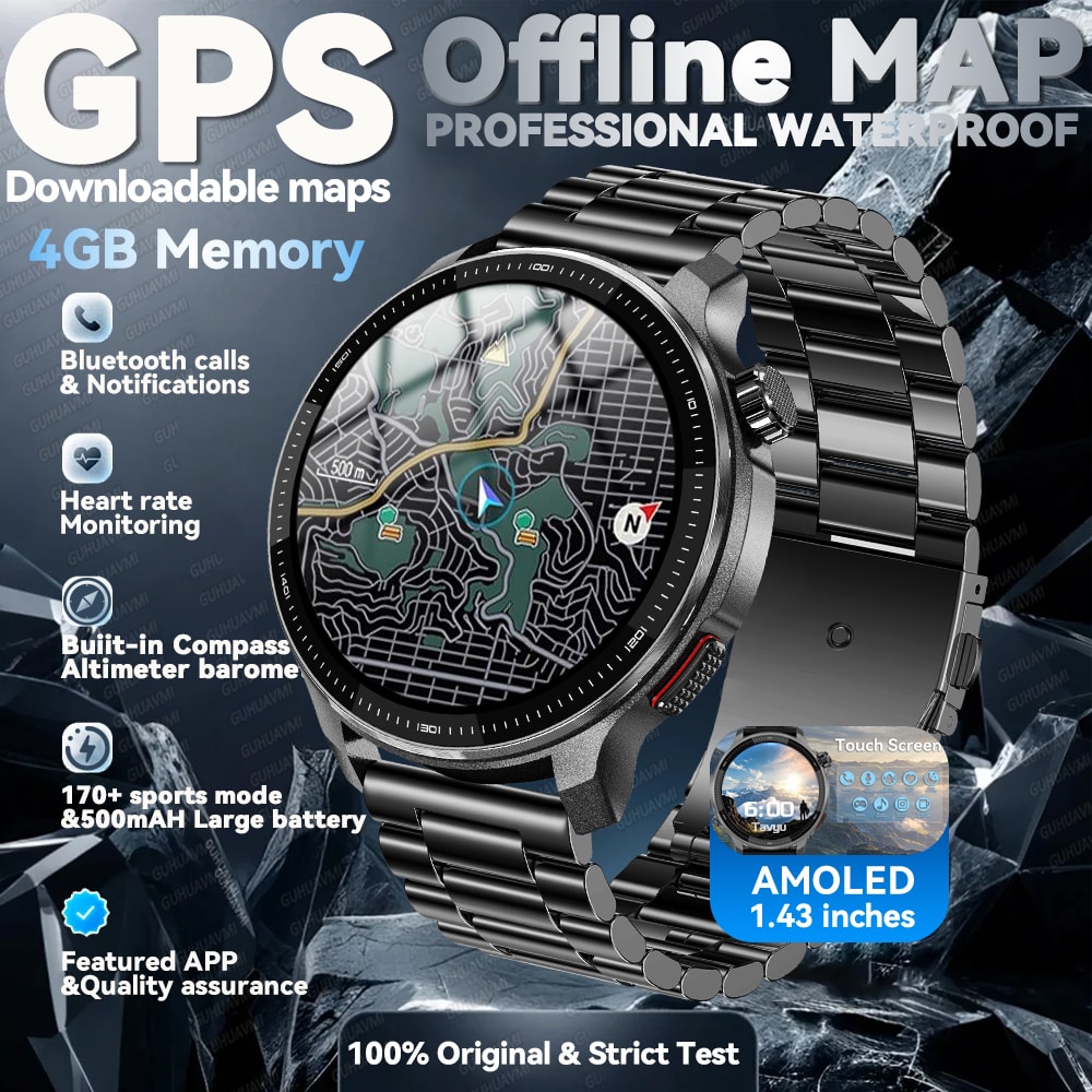 Military GPS Smartwatch With Offline Maps Storage Waterproof Fitness Watch 5