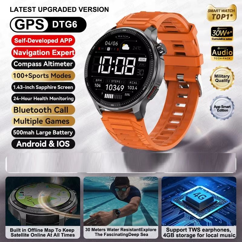 Military GPS Smartwatch With Offline Maps Storage Waterproof Fitness Watch 8