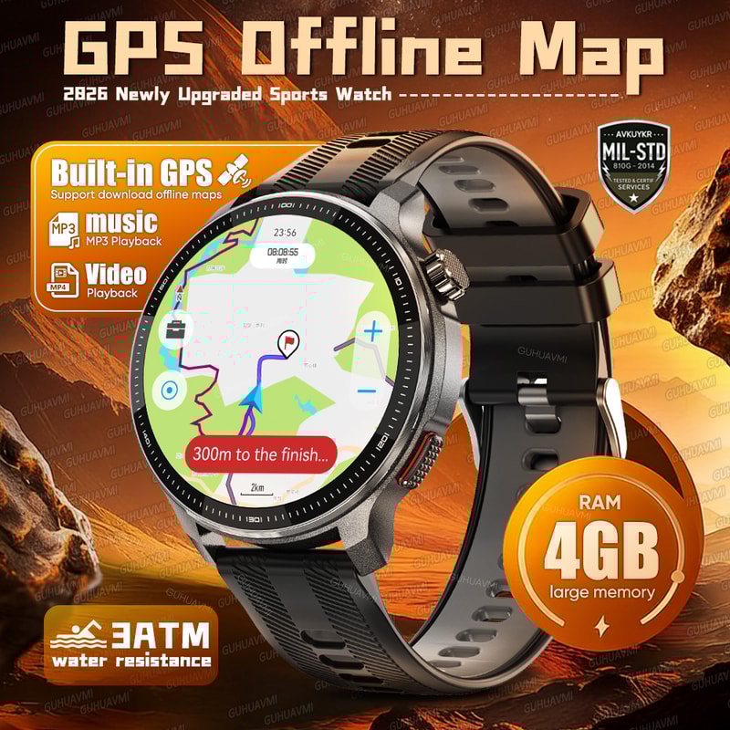 Military GPS Smartwatch With Offline Maps Music Player Fitness Tracker 0