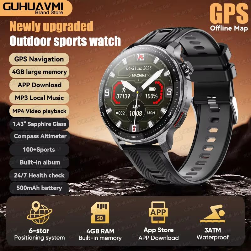 Military GPS Smartwatch With Offline Maps Music Player Fitness Tracker 6
